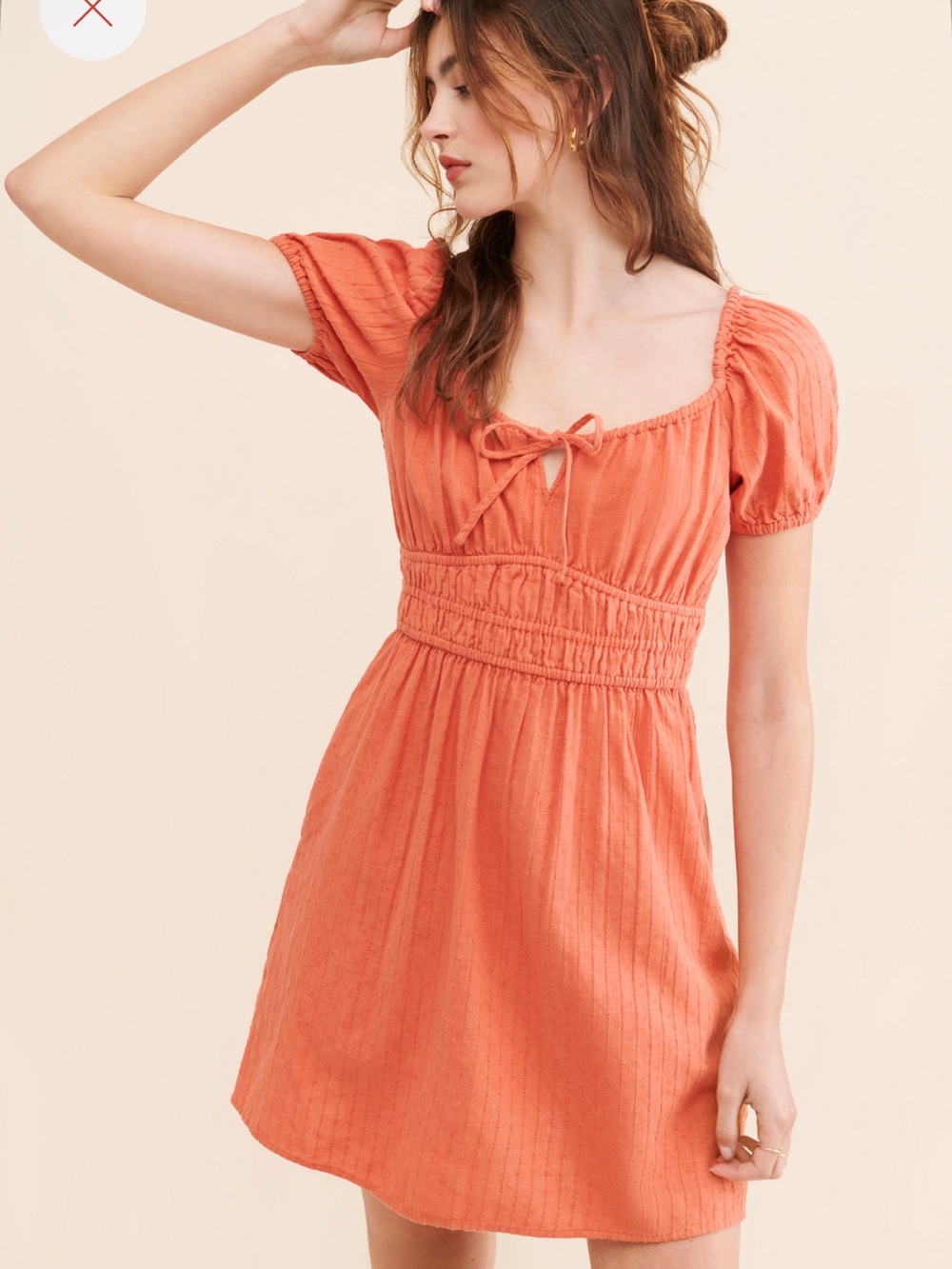 Madewell Women's Peach Puff Short Sleeve Smocked Waist Dress - Size XXL